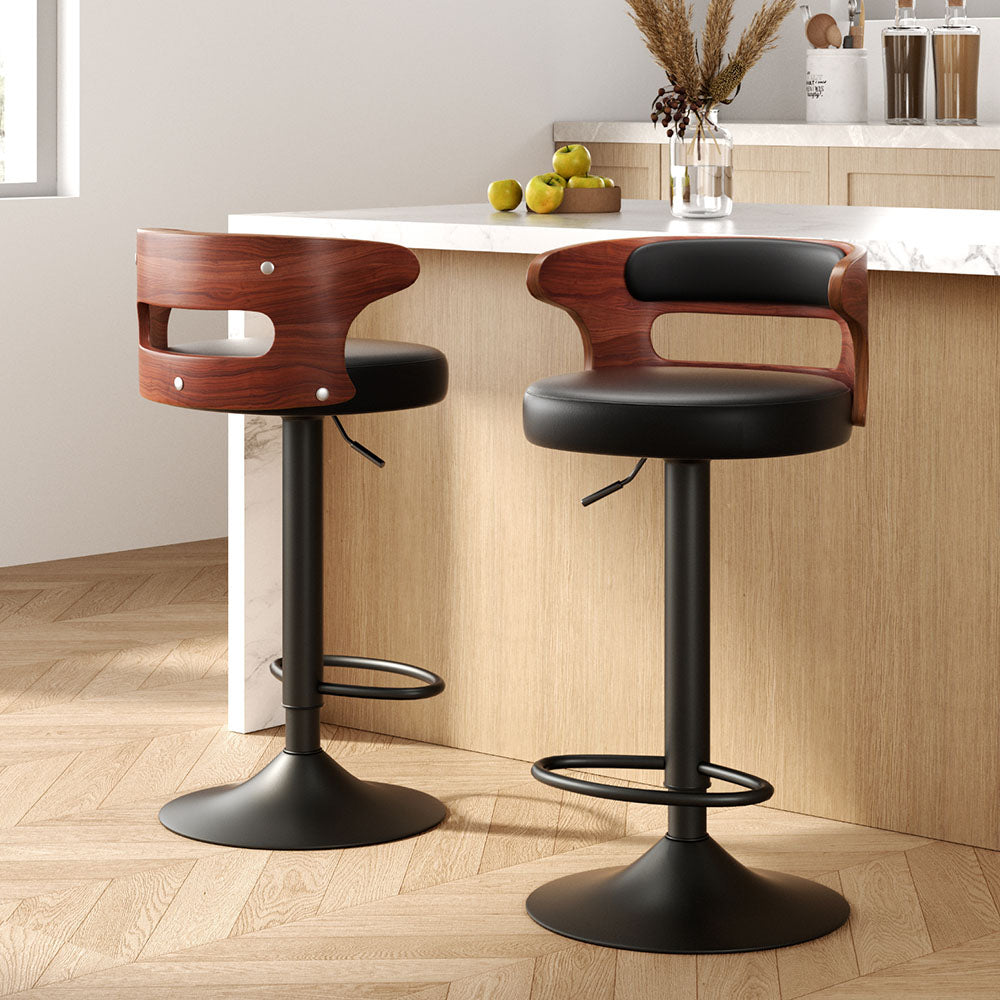 Bar Stools x 2 Gas Lift Faux Leather