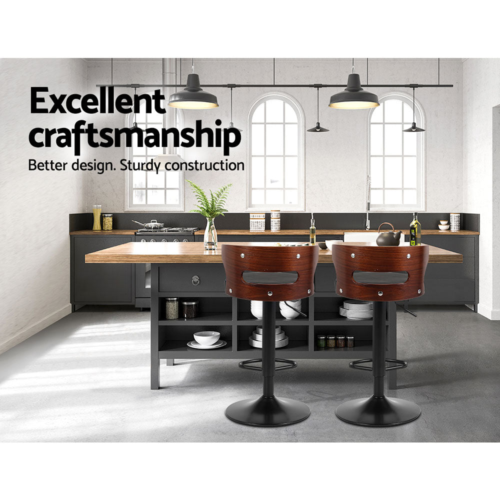 Bar Stools x 2 Gas Lift Faux Leather