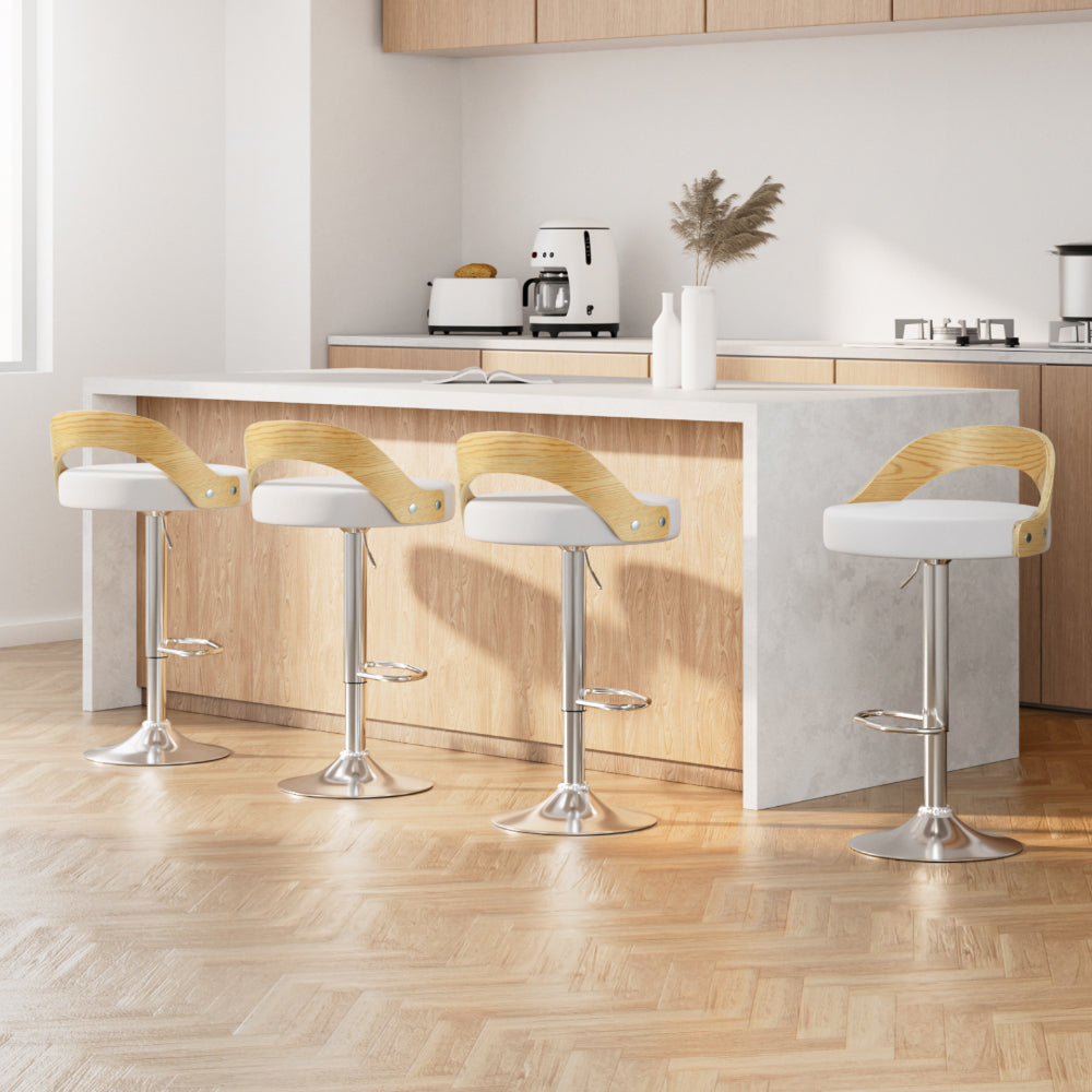 Bar Stools x 4 Adjustable PUu Leather White
