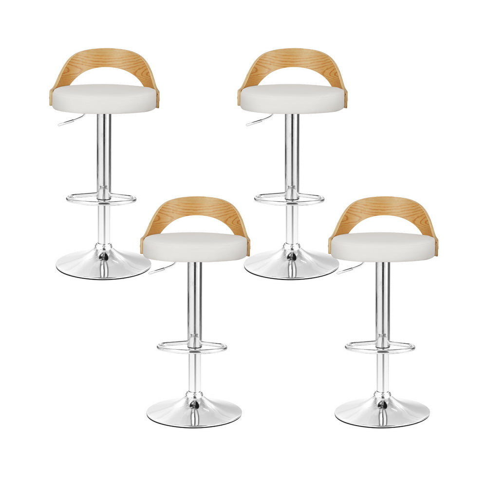 Bar Stools x 4 Adjustable PUu Leather White