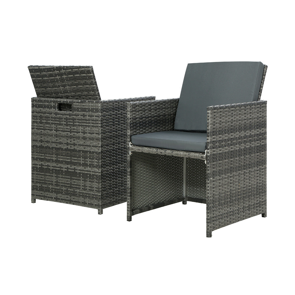 5PC Bistro Set Wicker Table and Chairs Ottoman Outdoor Grey