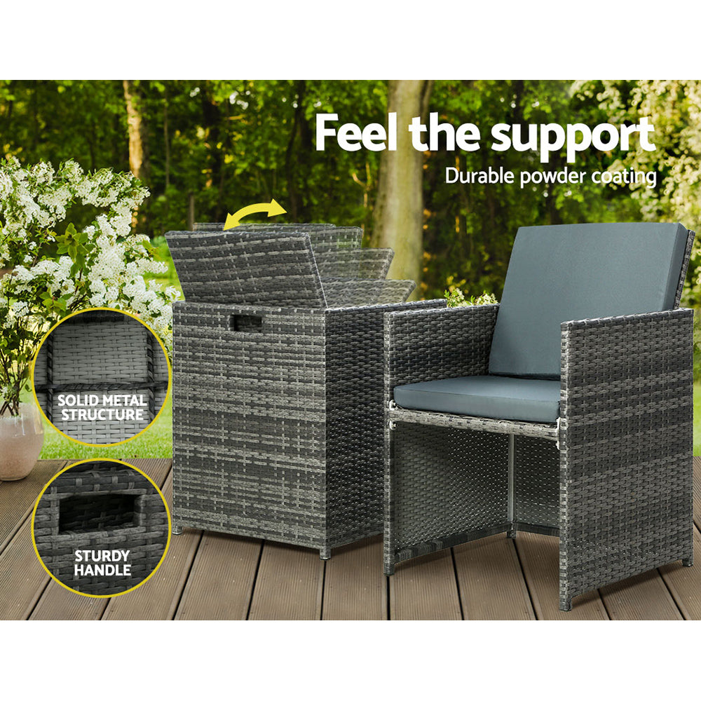 5PC Bistro Set Wicker Table and Chairs Ottoman Outdoor Grey