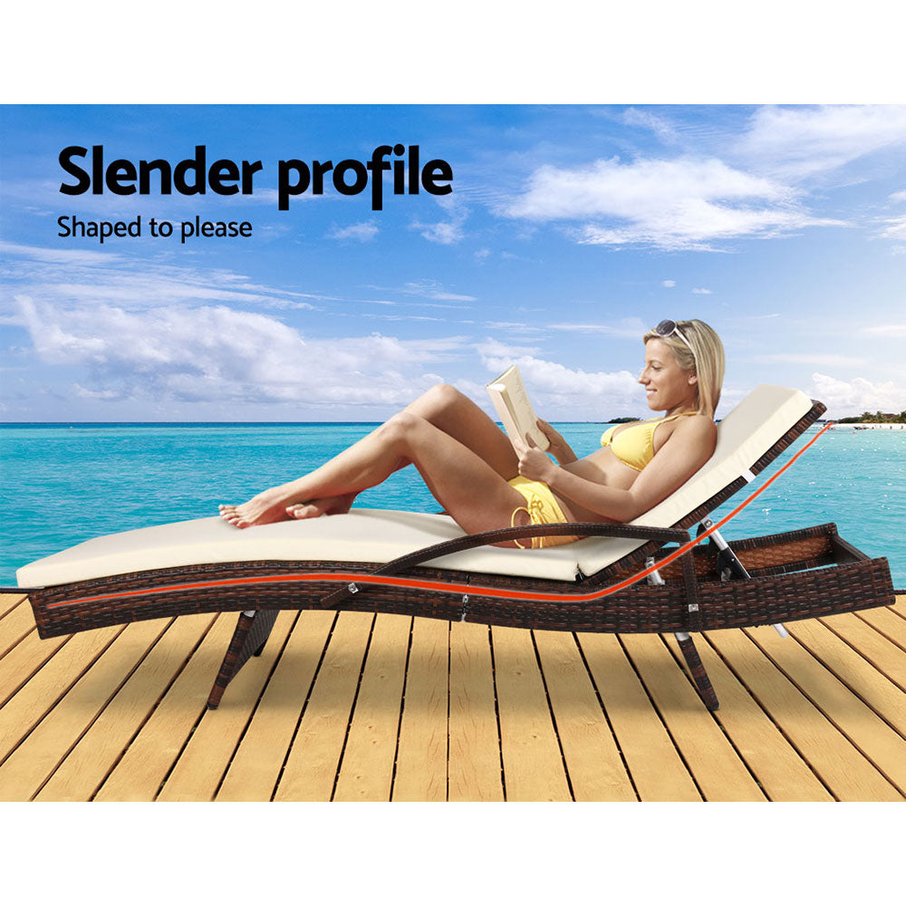 Sun Lounge x 2 PC Wicker - Brown