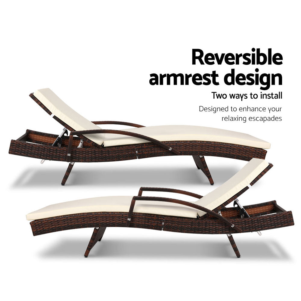Sun Lounge x 2 PC Wicker - Brown