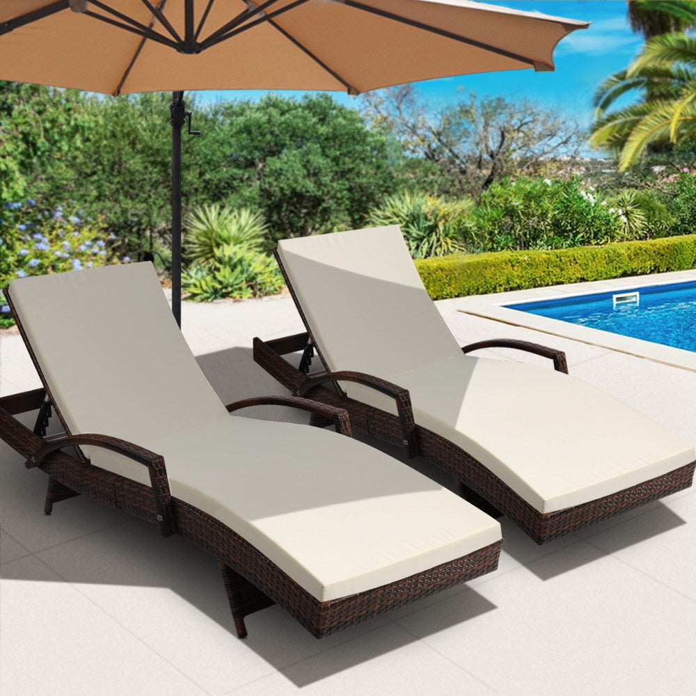 Sun Lounge x 2 PC Wicker - Brown