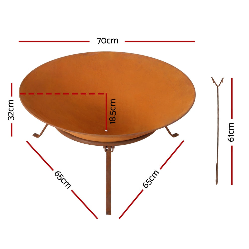 70cm Fire Pit Rustic 70cm Iron Bowl Outdoor