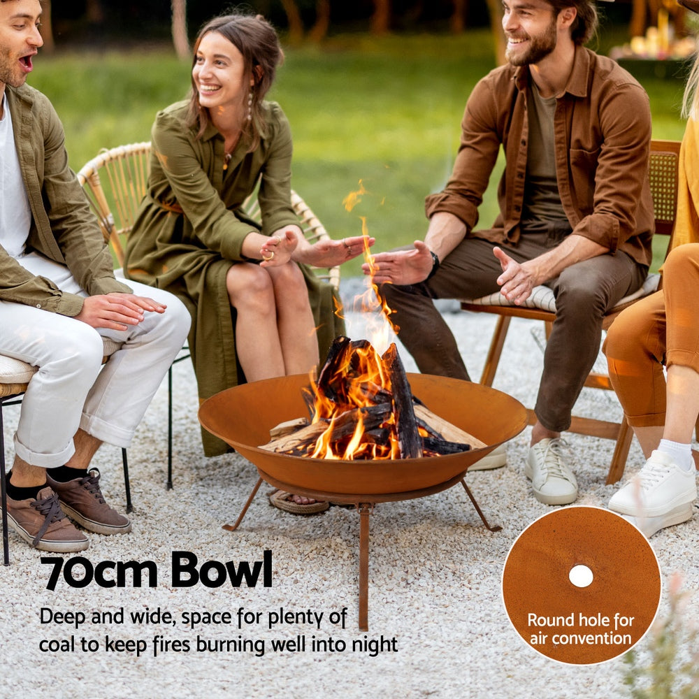 70cm Fire Pit Rustic 70cm Iron Bowl Outdoor