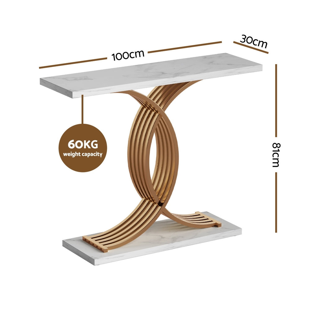 Hall Console Table Marble Effect - White&Gold