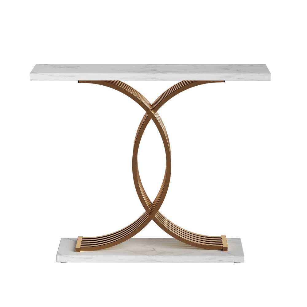 Hall Console Table Marble Effect - White&Gold