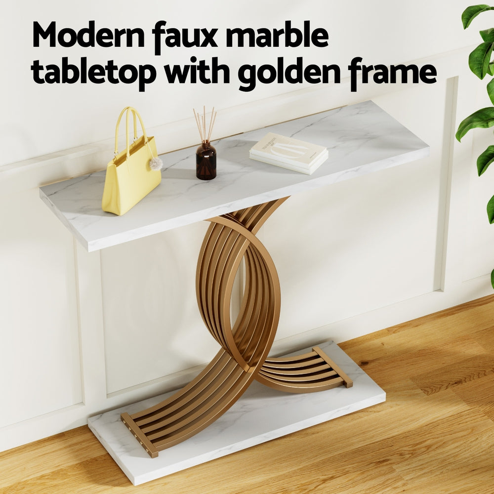 Hall Console Table Marble Effect - White&Gold