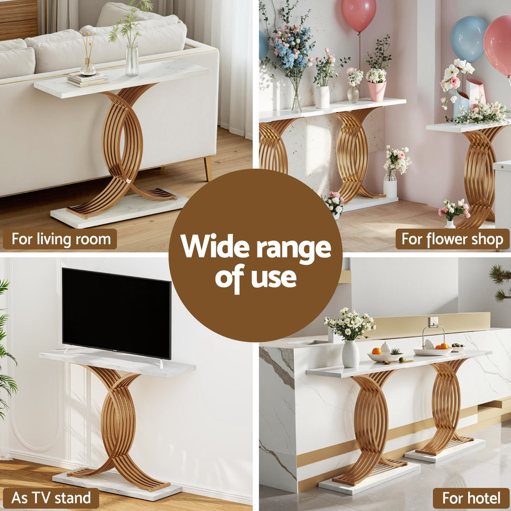 Hall Console Table Marble Effect - White&Gold