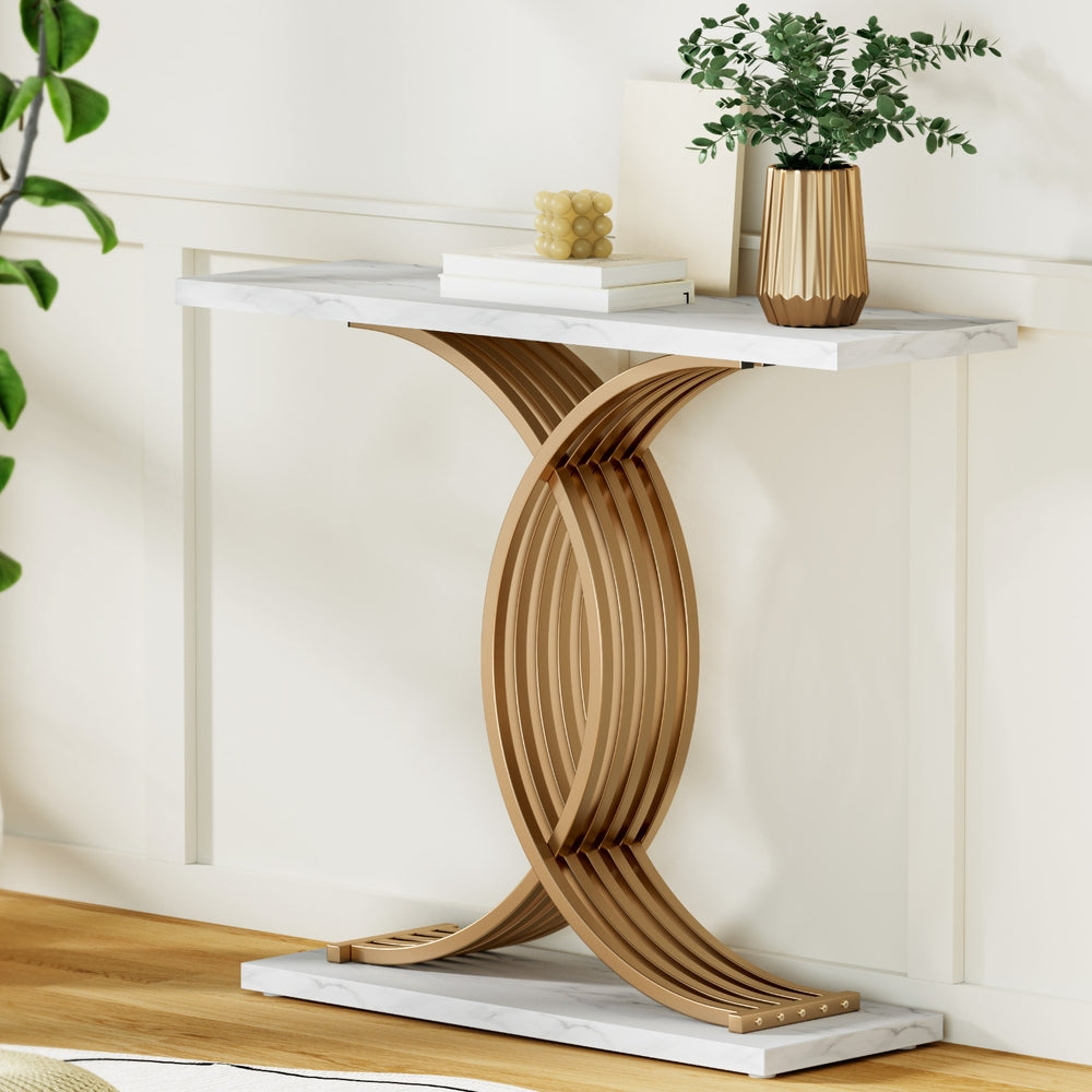 Hall Console Table Marble Effect - White&Gold