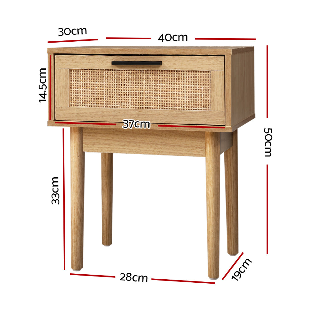 Bedside Table Rattan with Drawer