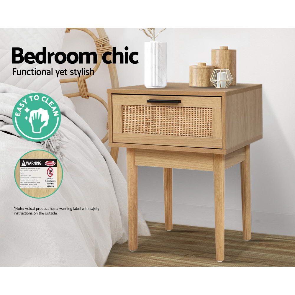Bedside Table Rattan with Drawer