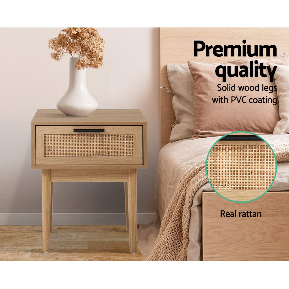 Bedside Table Rattan with Drawer