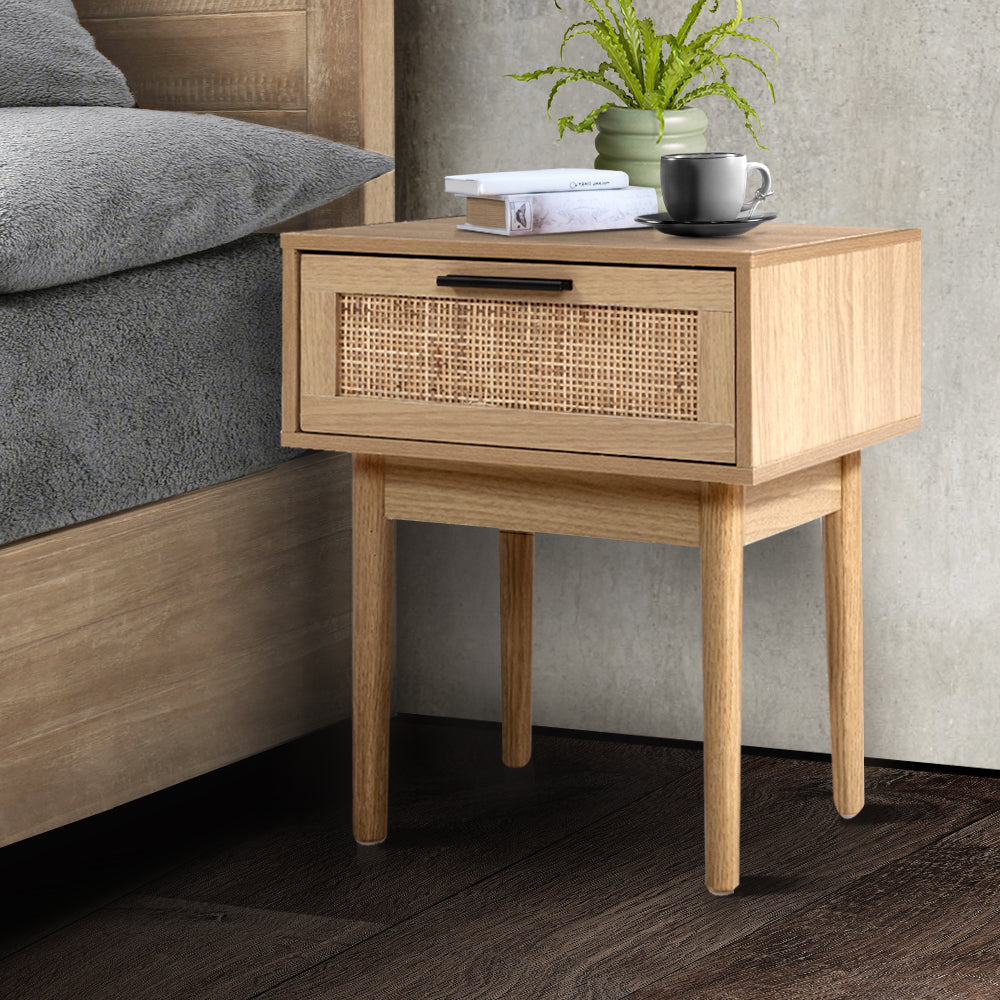 Bedside Table Rattan with Drawer