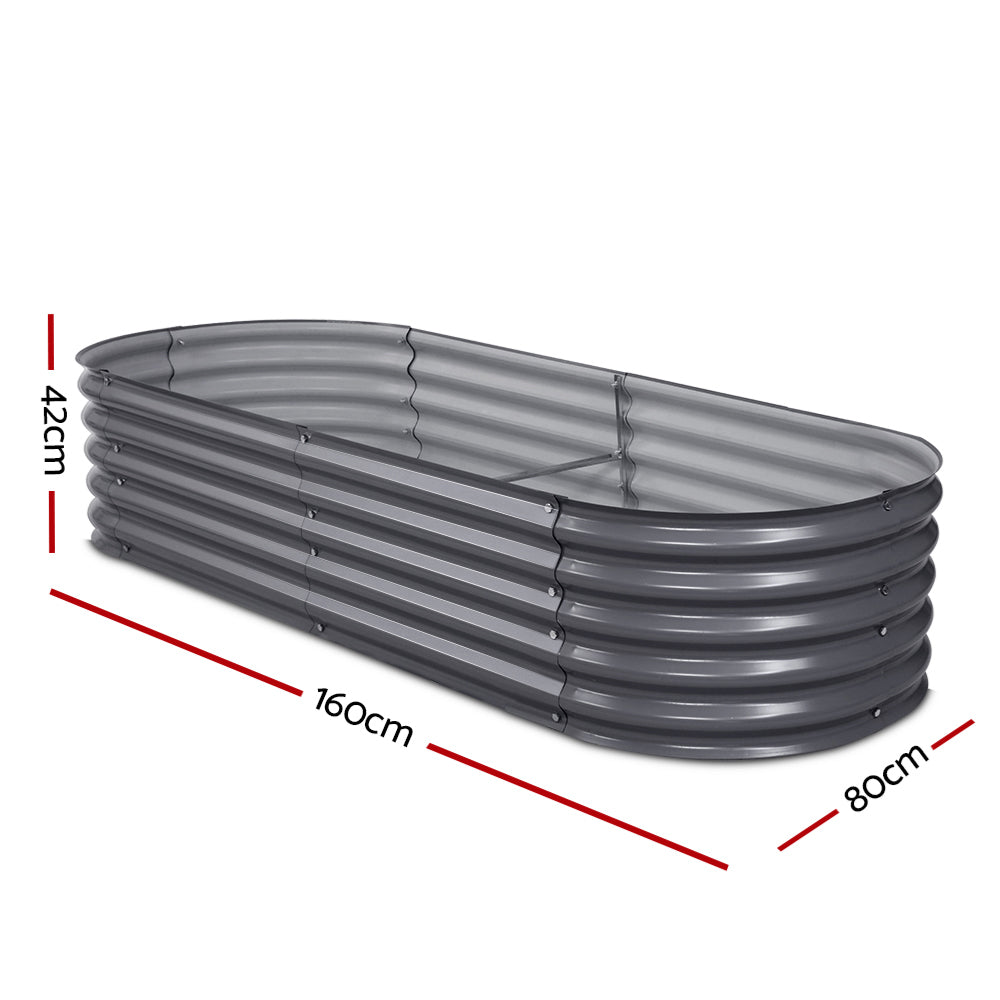 Garden Bed 2x Raised 160X80X42cm Oval - Galvanised