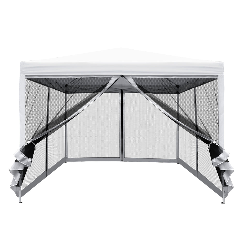 Gazebo Pop Up Marquee 3x3m Shade Mesh Walls - White
