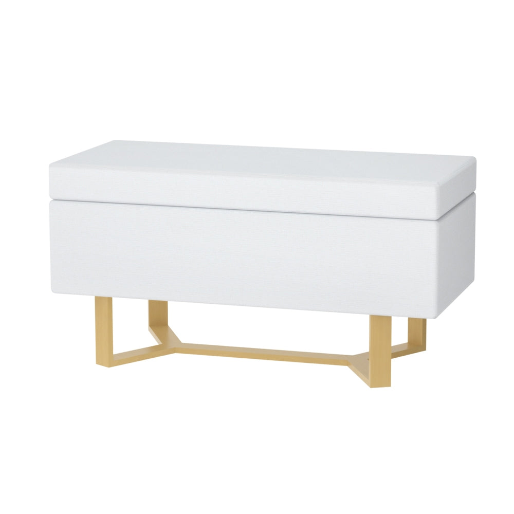 Ottoman Blanket Box Criss-cross Linen - White