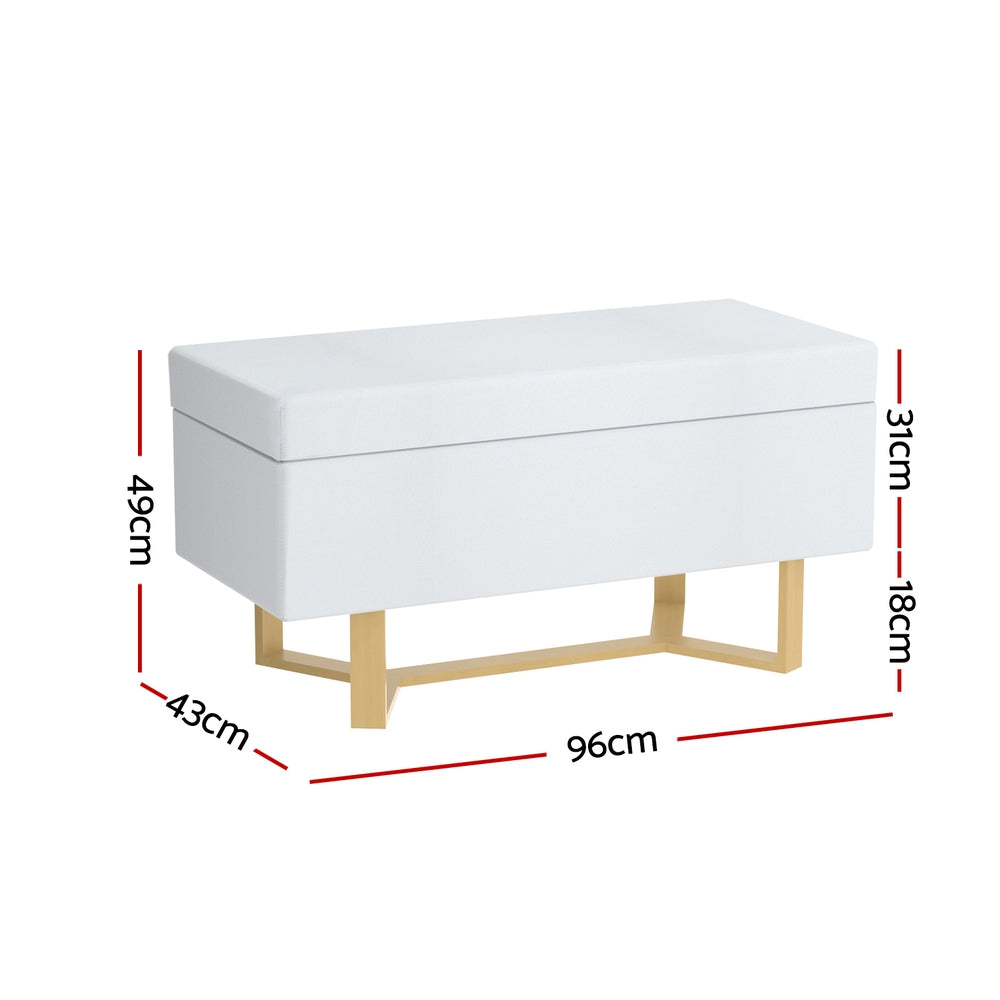 Ottoman Blanket Box Criss-cross Linen - White