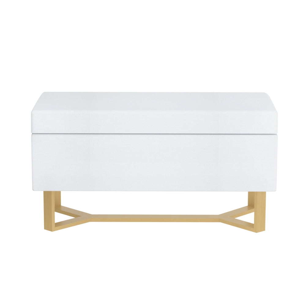 Ottoman Blanket Box Criss-cross Linen - White