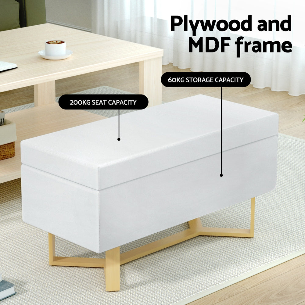 Ottoman Blanket Box Criss-cross Linen - White
