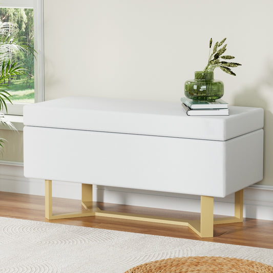 Ottoman Blanket Box Criss-cross Linen  - White