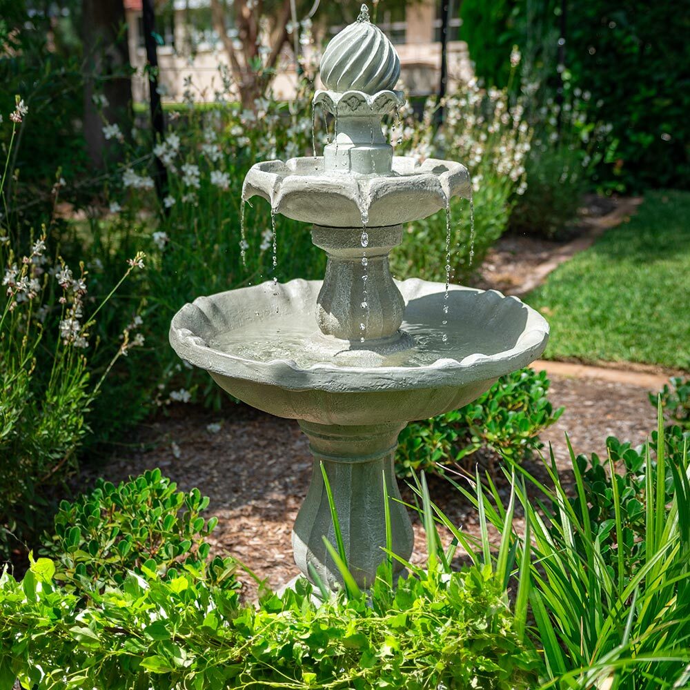 Water Fountain 3 Tier Solar Powered - Light Grey