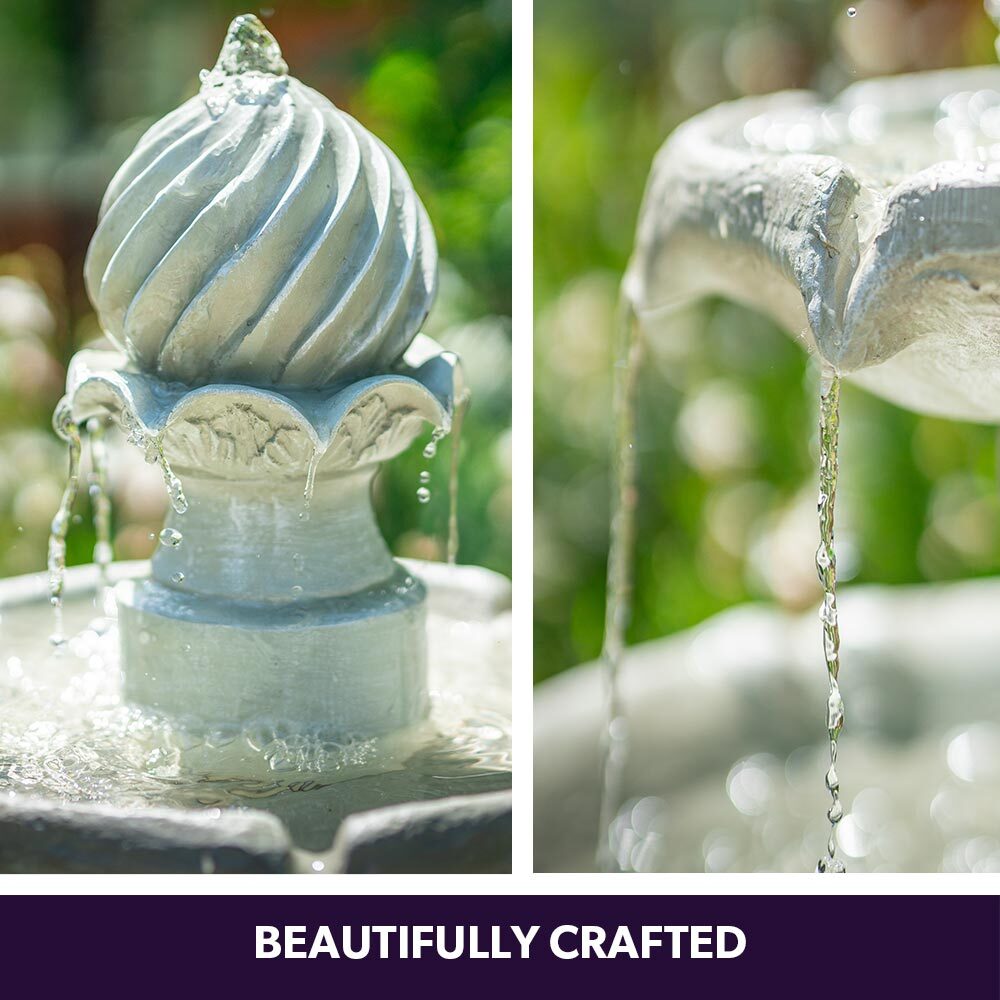 Water Fountain 3 Tier Solar Powered - Light Grey