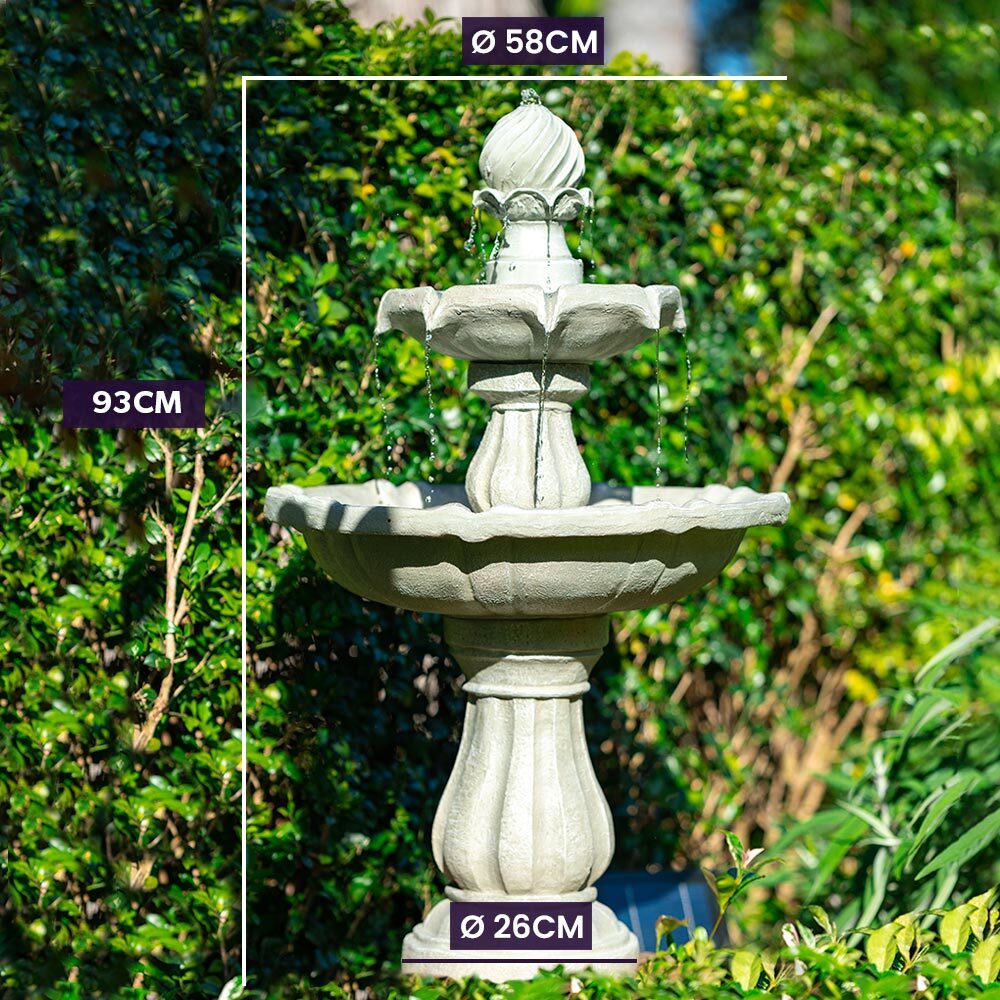 Water Fountain 3 Tier Solar Powered - Light Grey