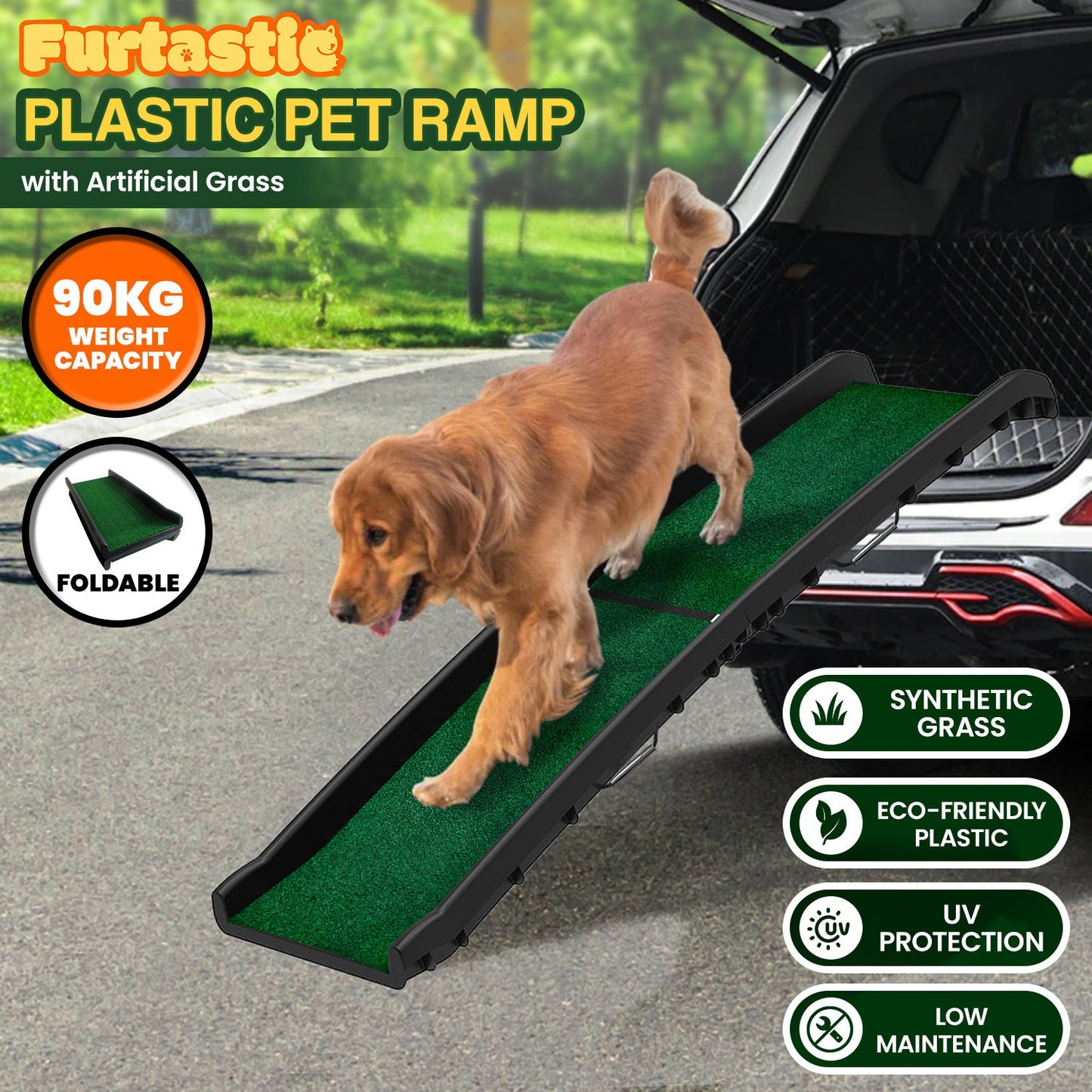 Dog Ramp Foldable Plastic with Synthetic Grass