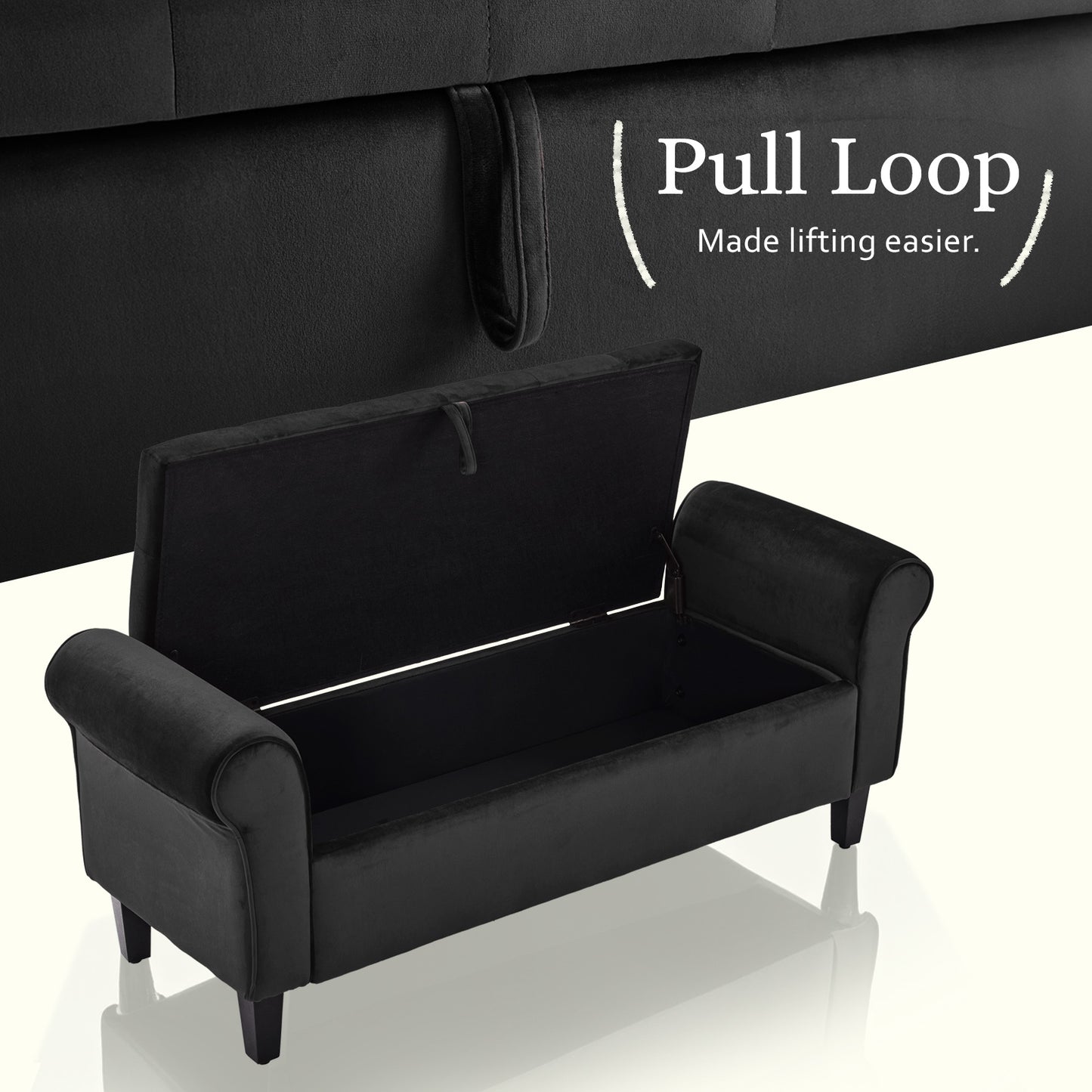 Ottoman Storage - 132cm Velvet BLACK