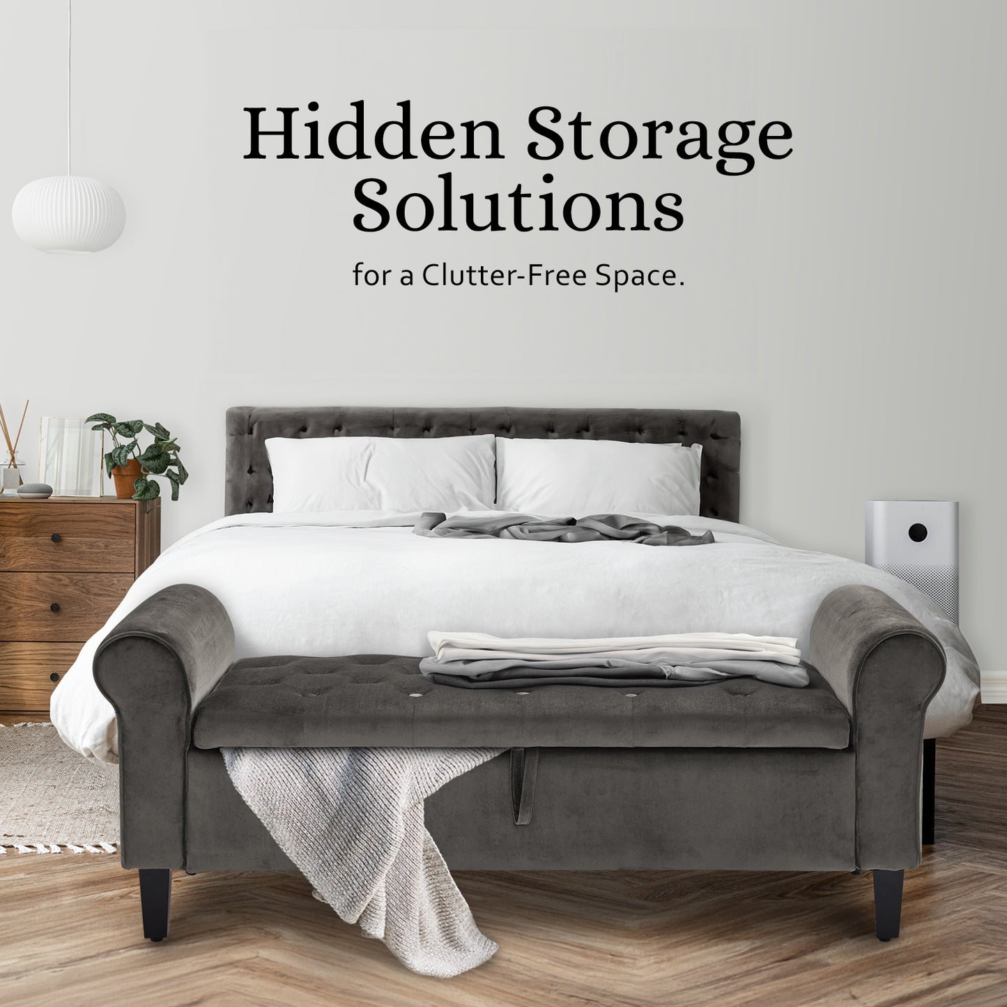 Ottoman Storage Bench Seat 132cm Velvet GREY