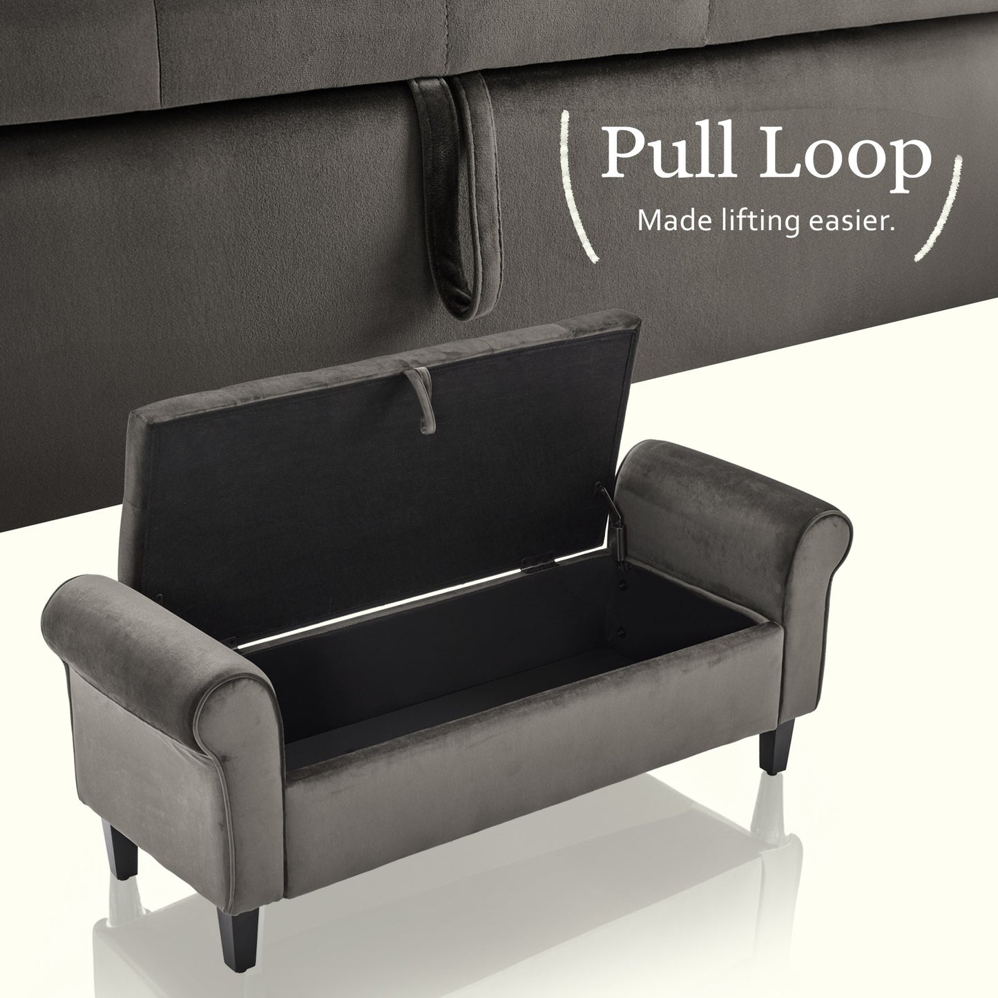 Ottoman Storage Bench Seat 132cm Velvet GREY