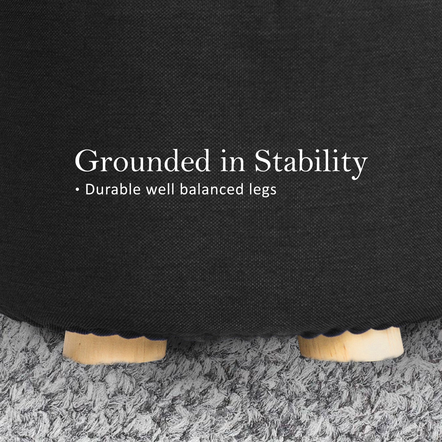 2X Fabric Foot Stools Ottoman Round Wooden Leg Foot Stool - BLACK