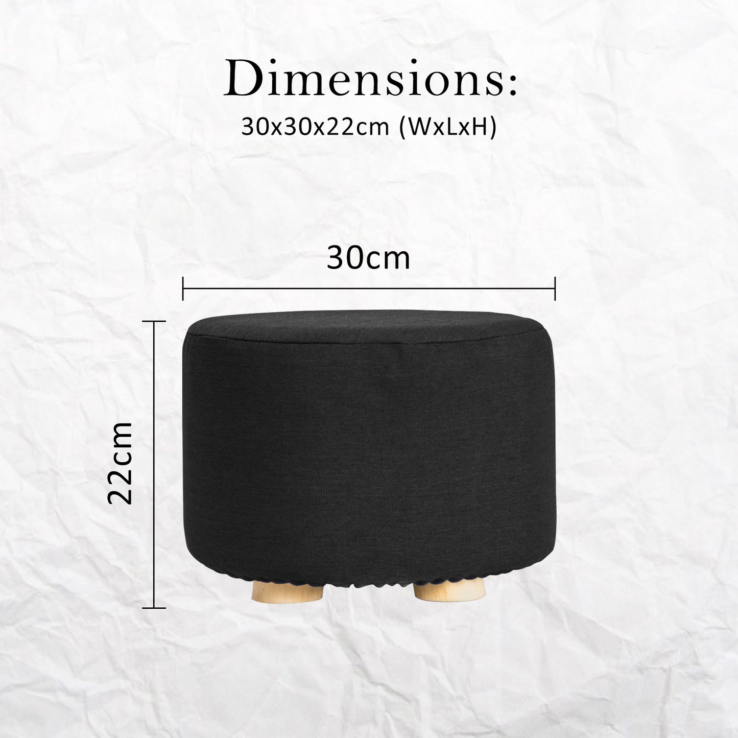 2X Fabric Foot Stools Ottoman Round Wooden Leg Foot Stool - BLACK