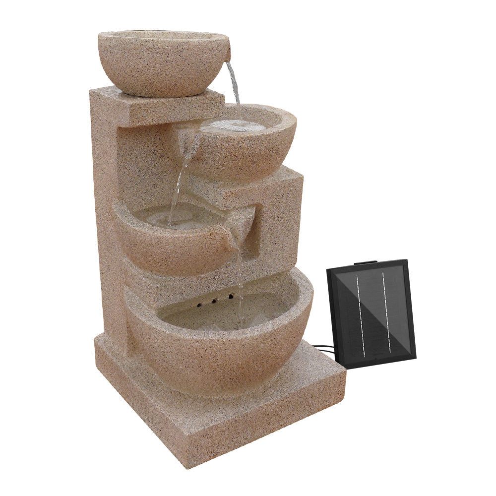 Water Fountain with Light - 4 Tier Solar Powered -Sand Beige