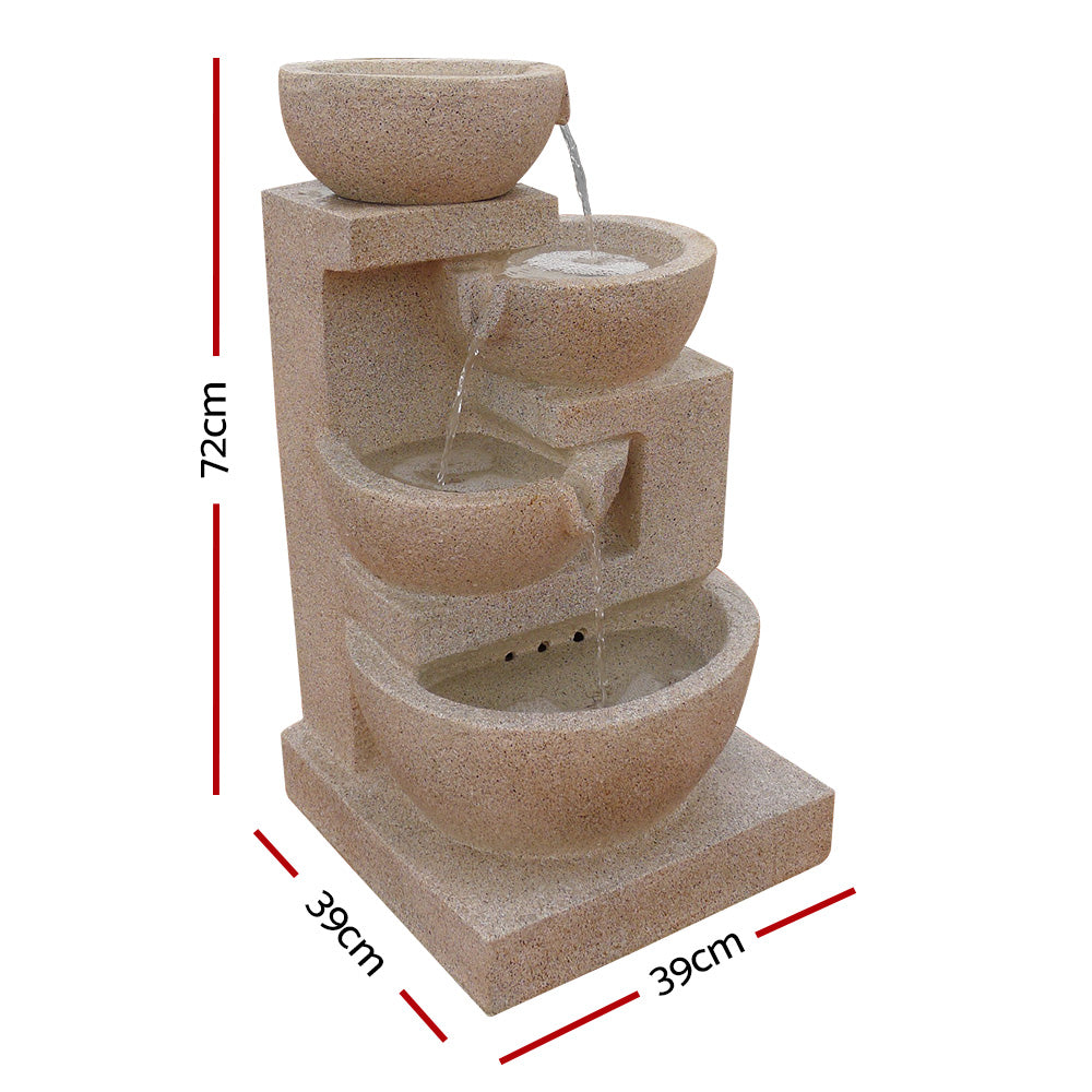 Water Fountain with Light - 4 Tier Solar Powered -Sand Beige