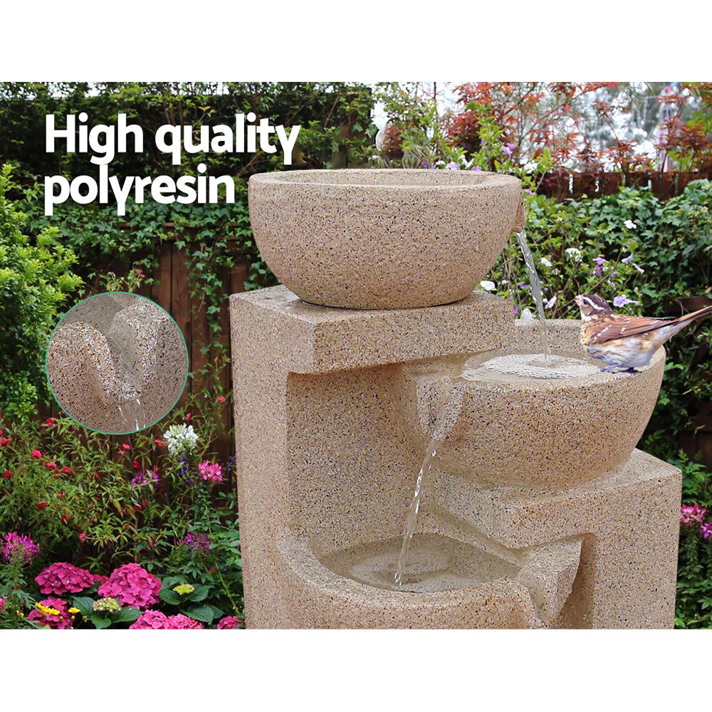 Water Fountain with Light - 4 Tier Solar Powered -Sand Beige