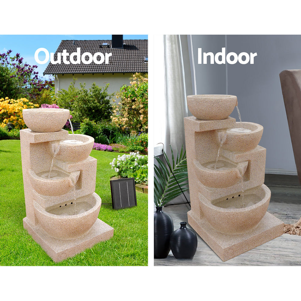 Water Fountain with Light - 4 Tier Solar Powered -Sand Beige