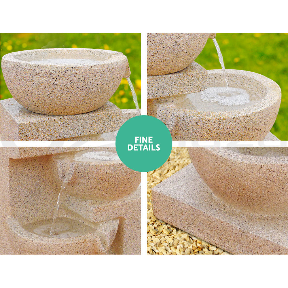 Water Fountain with Light - 4 Tier Solar Powered -Sand Beige