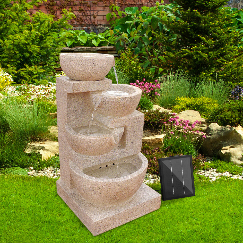 Water Fountain with Light - 4 Tier Solar Powered -Sand Beige