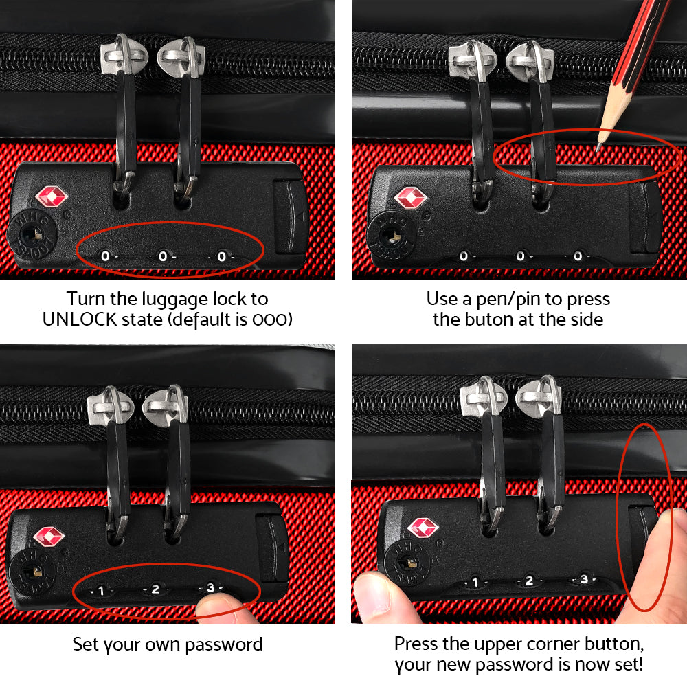 Suitcase Sets Trolley 2pc - Travel TSA Hard Red