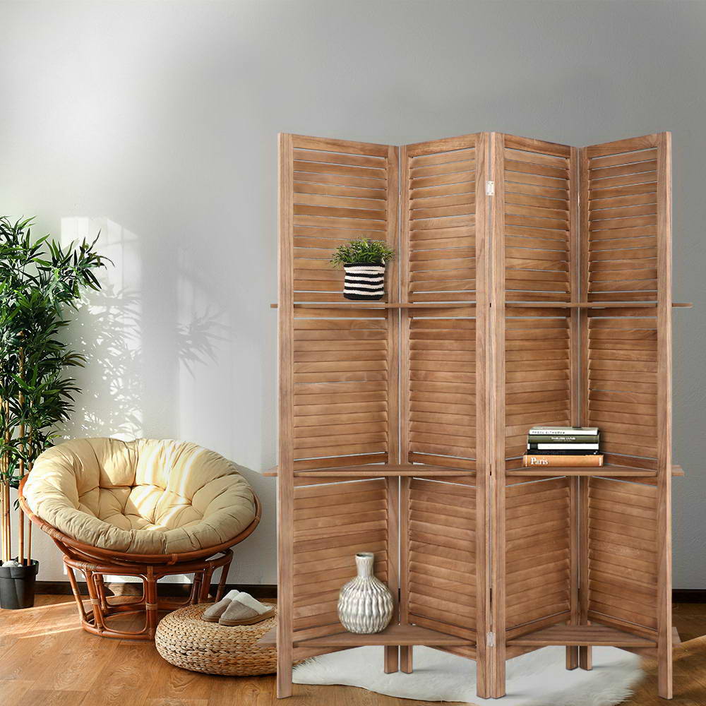 Room Divider 4 Panel - Brown