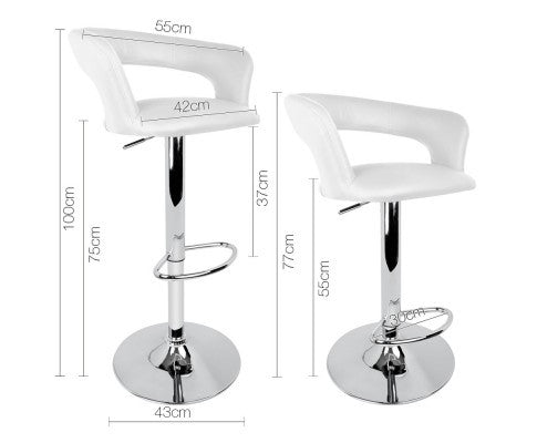 Set of 2 PU Leather Bar Stool White