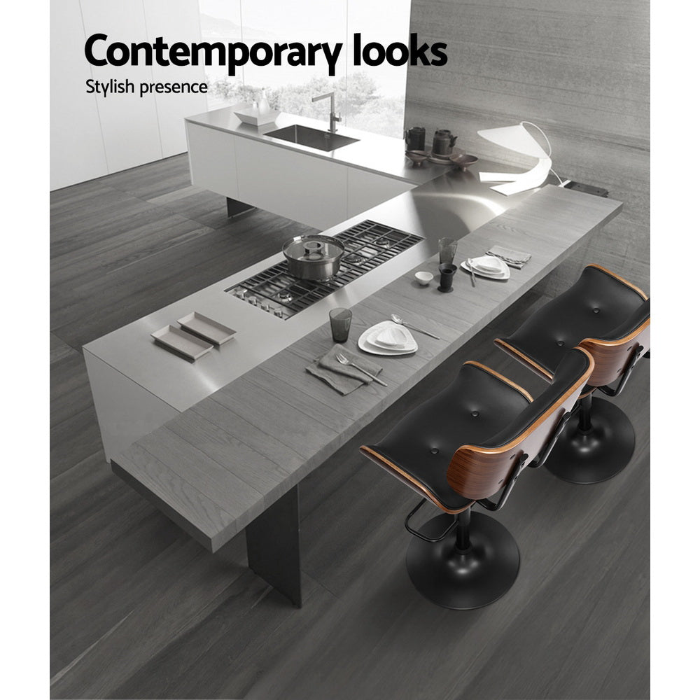 Bar Stools Gas Lift Leather  - Black