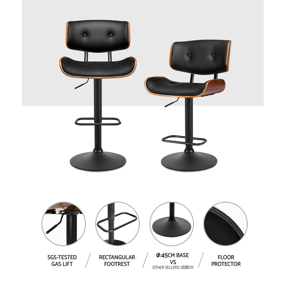 Bar Stools Gas Lift Leather  - Black