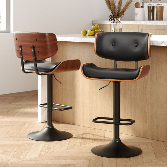 Bar Stools Gas Lift Leather x 2 - Black