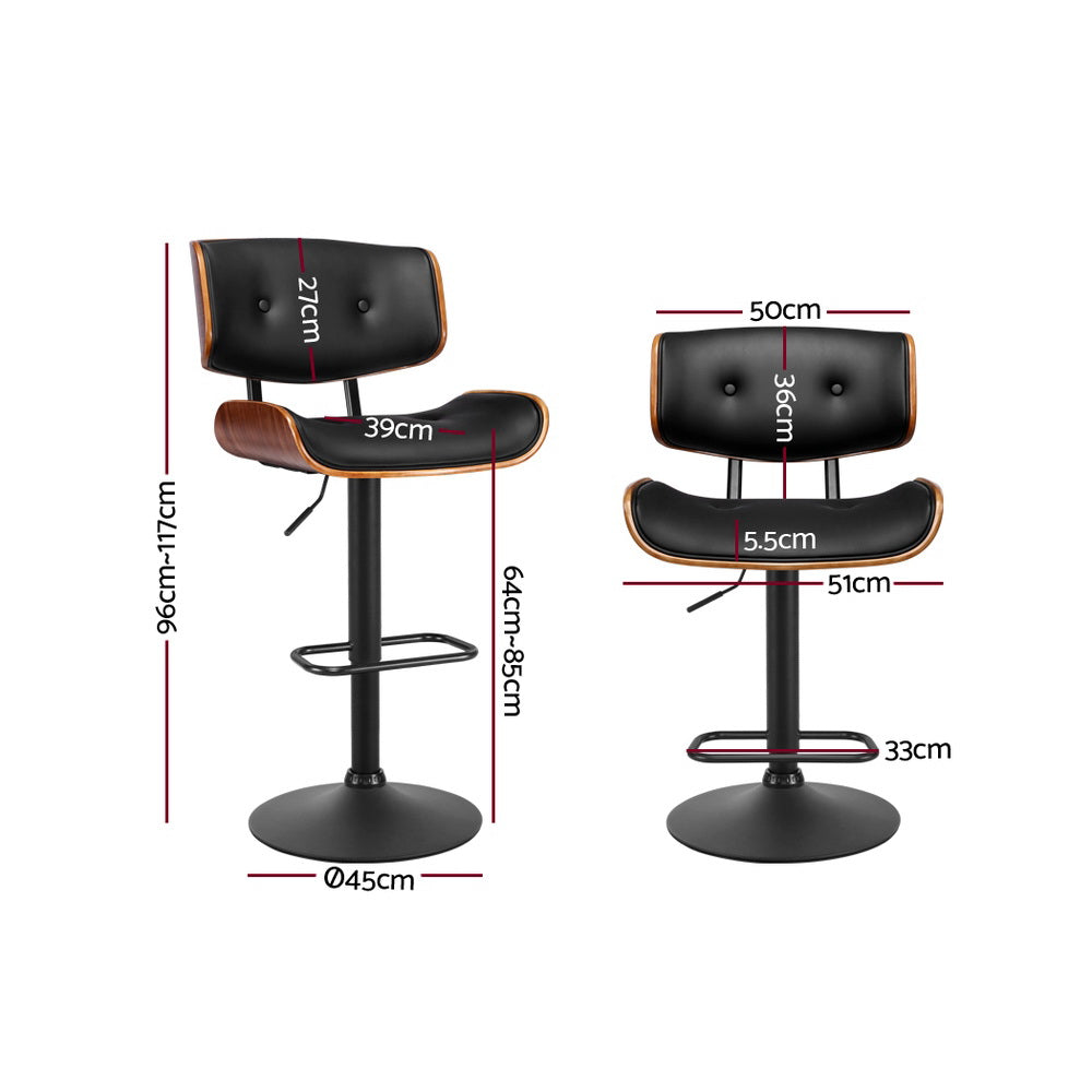 Bar Stools Gas Lift Leather x 2 - Black