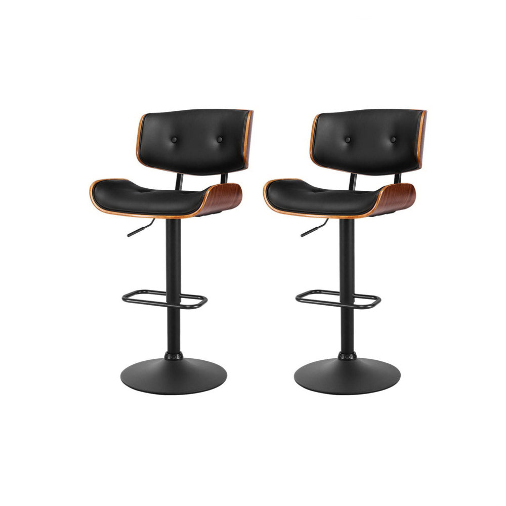 Bar Stools Gas Lift Leather x 2 - Black